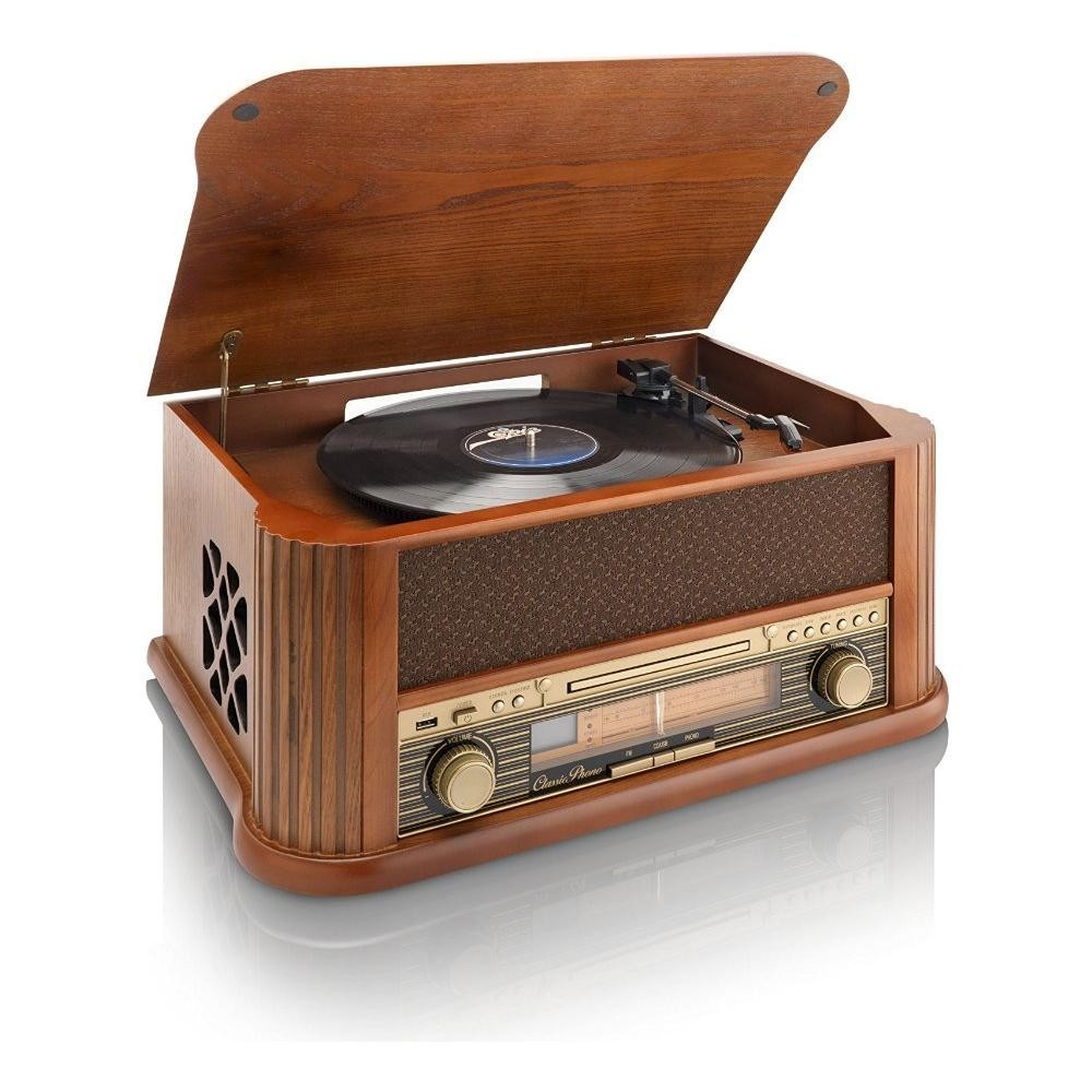 Black Radio CD and Cassette Player Lenco TCD-2600 |Classic Phono Turntable with Bluetooth